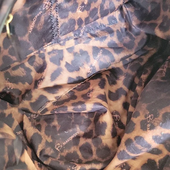 B. Makowsky Black Leather Shoulder Bag Satchel East West Gold Accent Zippers - Picture 12 of 16